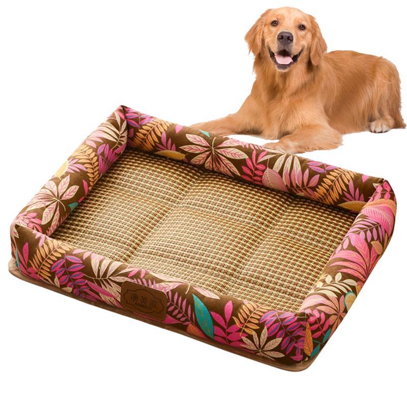 Square Bed With Cooling Mat For Dogs-Paw Print Pad