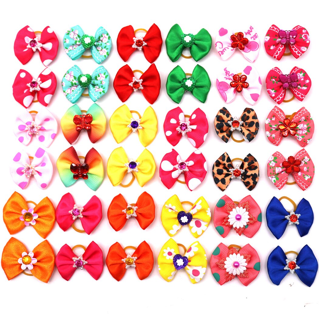 10 Piece Hair Bow Set For Dogs-Paw Print Pad
