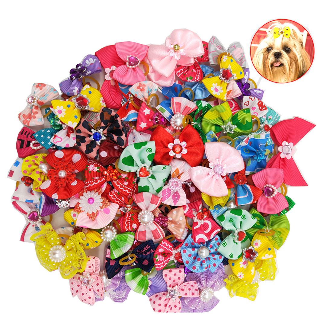 10 Piece Hair Bow Set For Dogs-Paw Print Pad