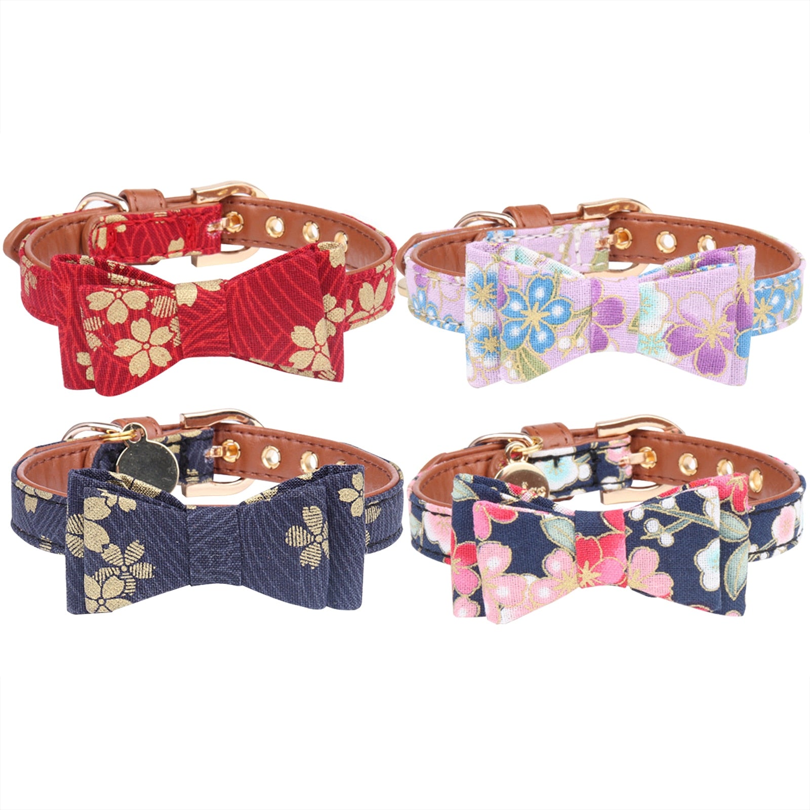 Floral Printed Adjustable Collar for Dog-Paw Print Pad