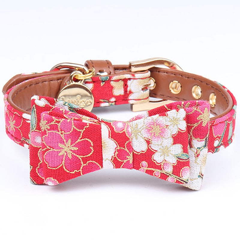 Floral Printed Adjustable Collar for Dog-Paw Print Pad