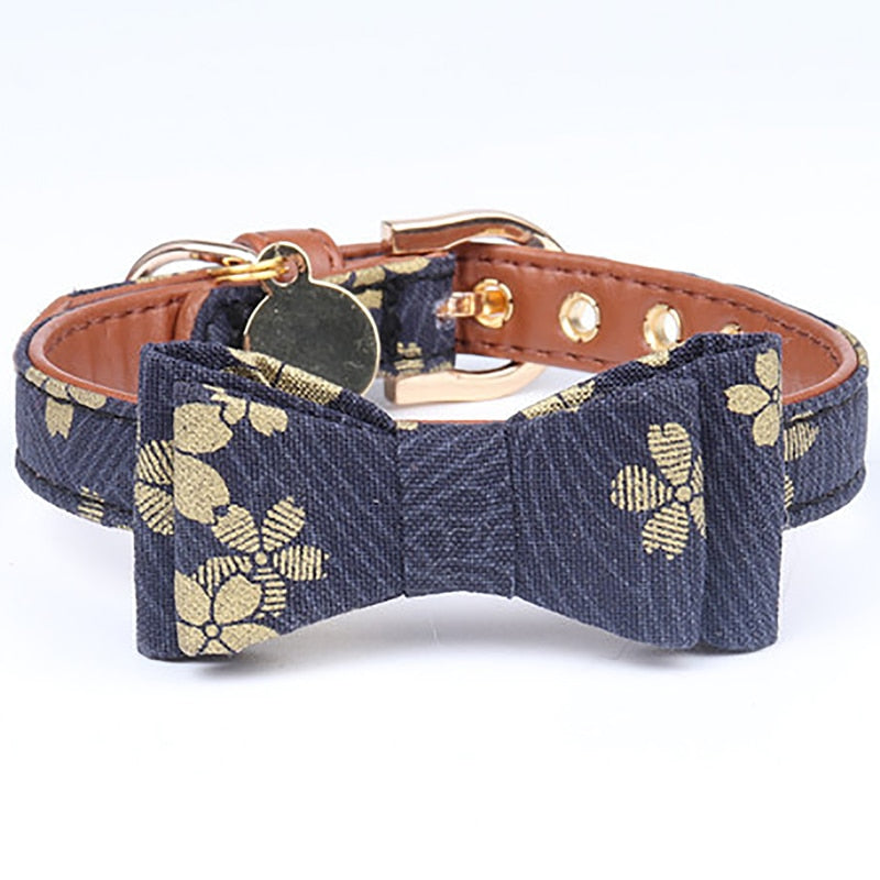 Floral Printed Adjustable Collar for Dog-Paw Print Pad