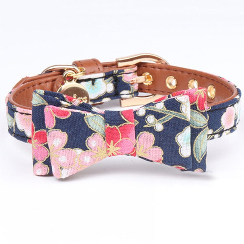 Floral Printed Adjustable Collar for Dog-Paw Print Pad