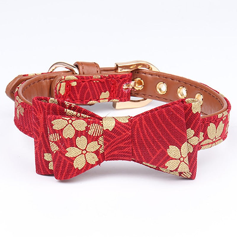 Floral Printed Adjustable Collar for Dog-Paw Print Pad