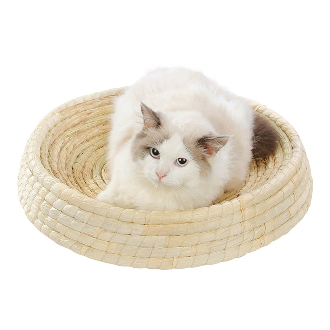 Straw Bed For Cats-Paw Print Pad