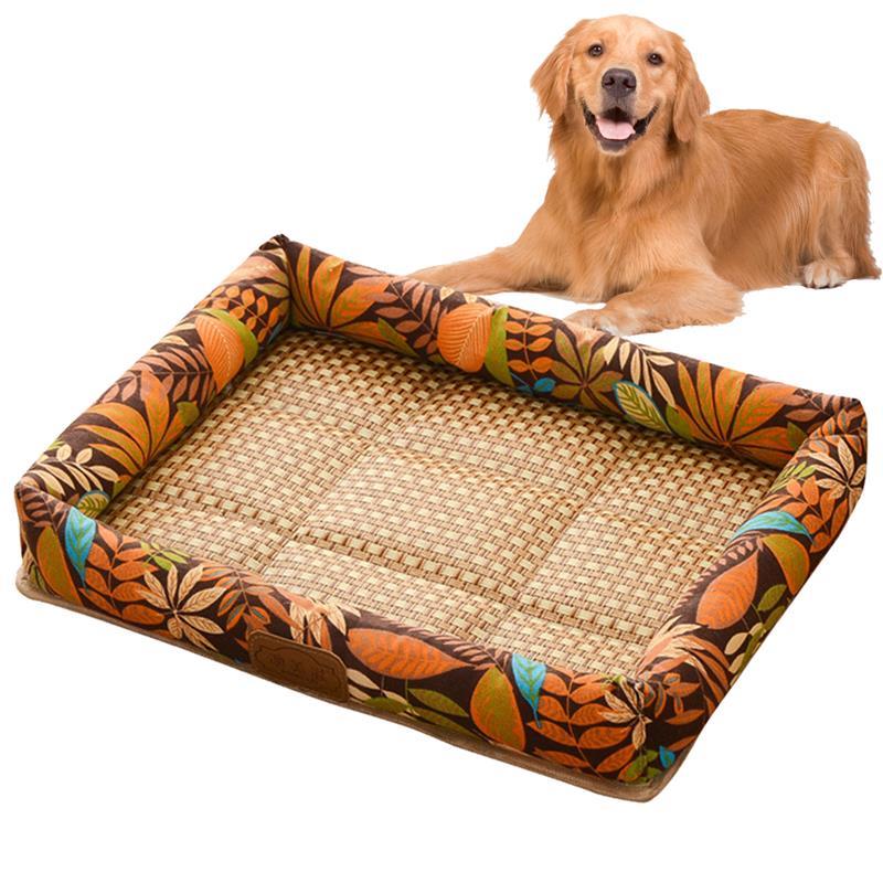 Square Bed With Cooling Mat For Dogs-Paw Print Pad