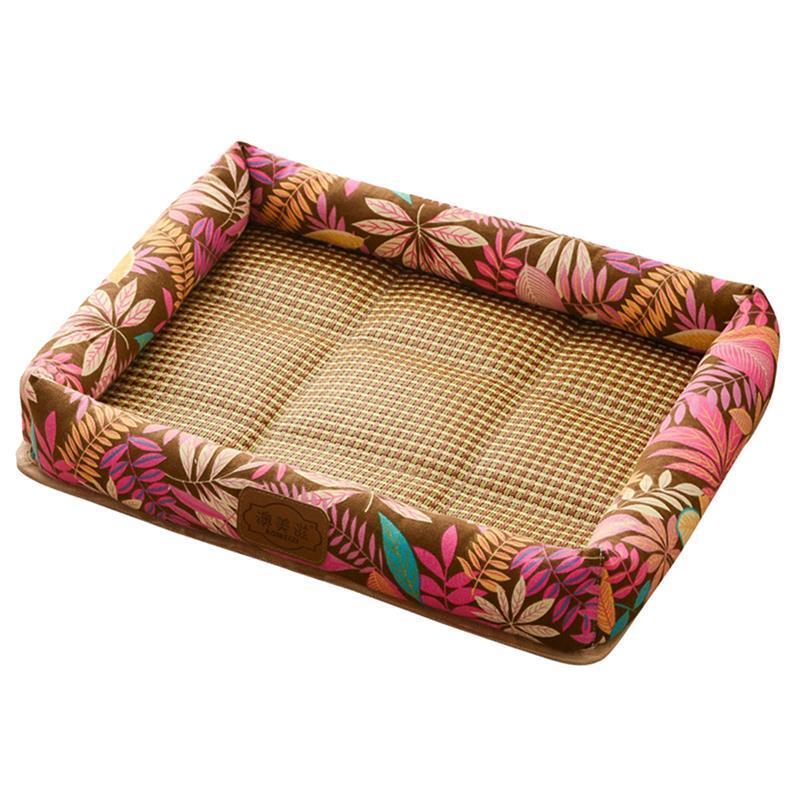 Square Bed With Cooling Mat For Dogs-Paw Print Pad
