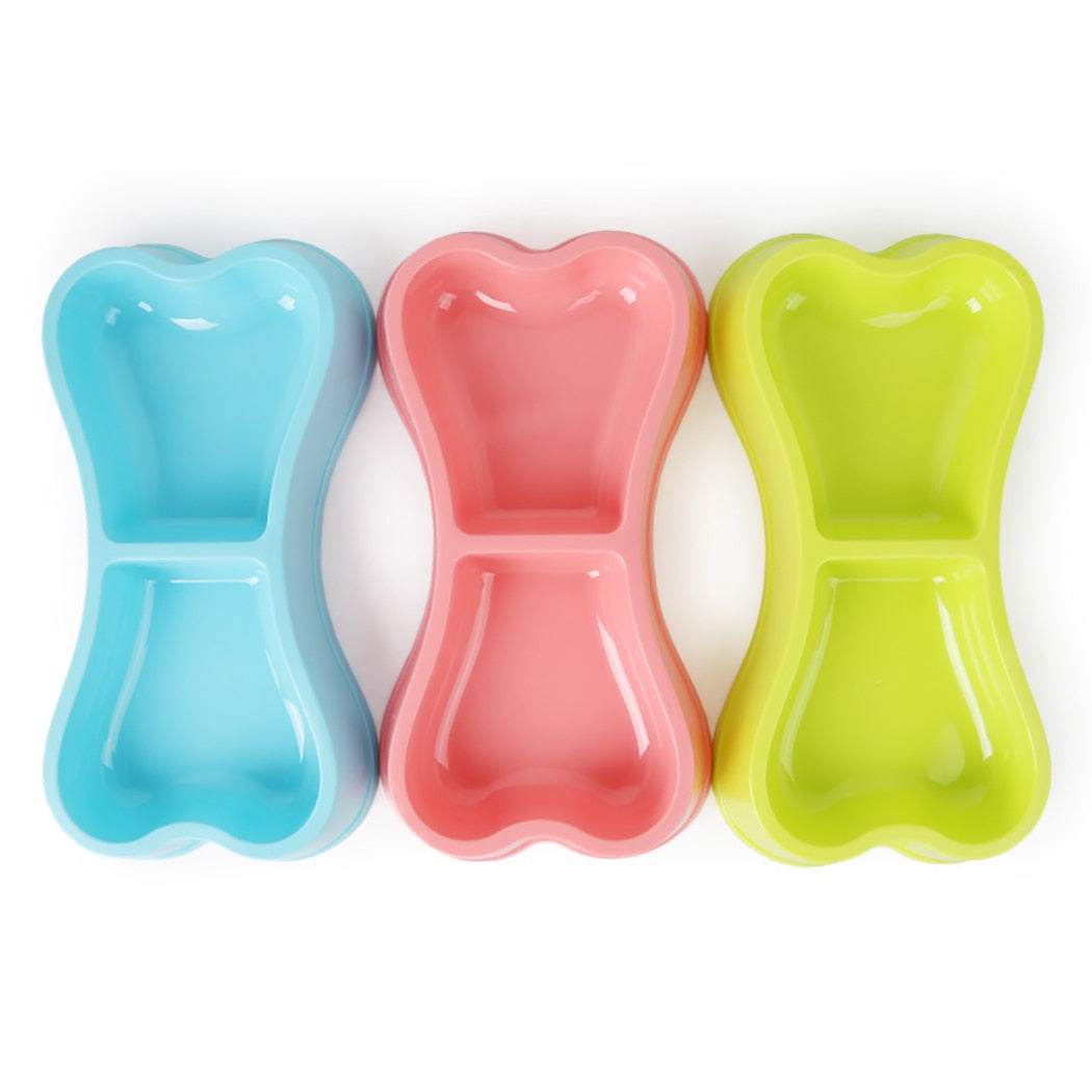 2-Section Bone-Shape Dog Bowls-Paw Print Pad