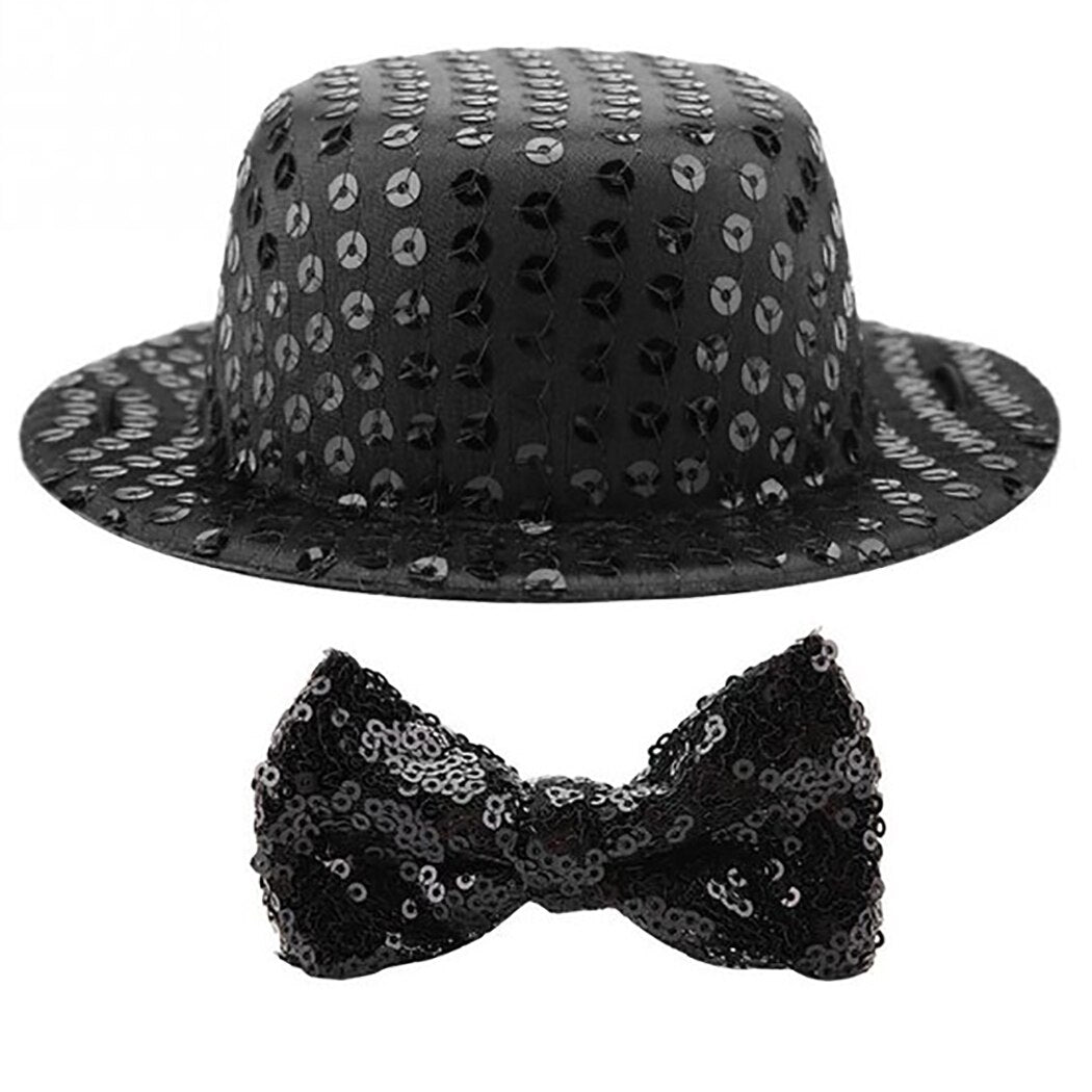 Black Sequins Top Hat With Bow Tie Set For Dogs-Paw Print Pad