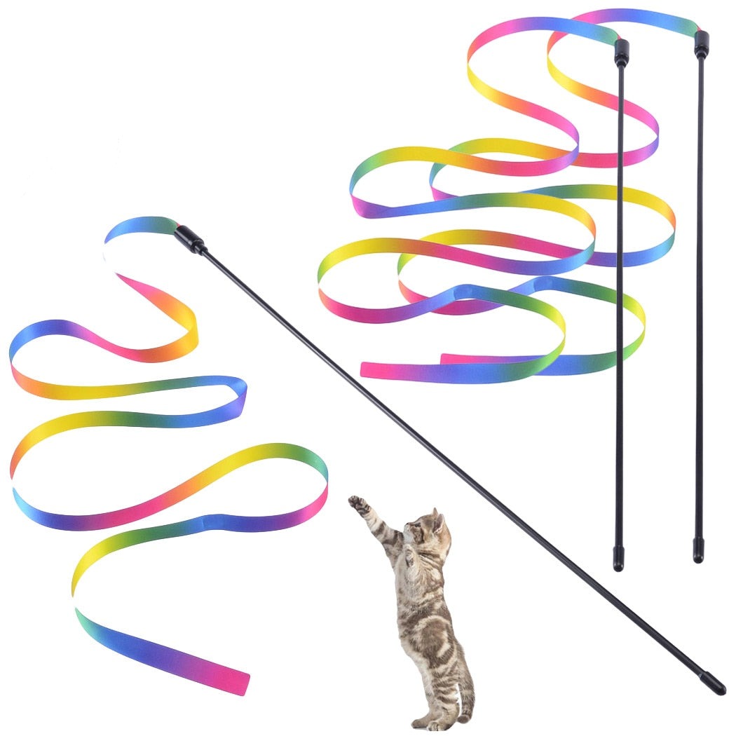 Cute Colorful Rod Teaser Wand For Cats-Paw Print Pad