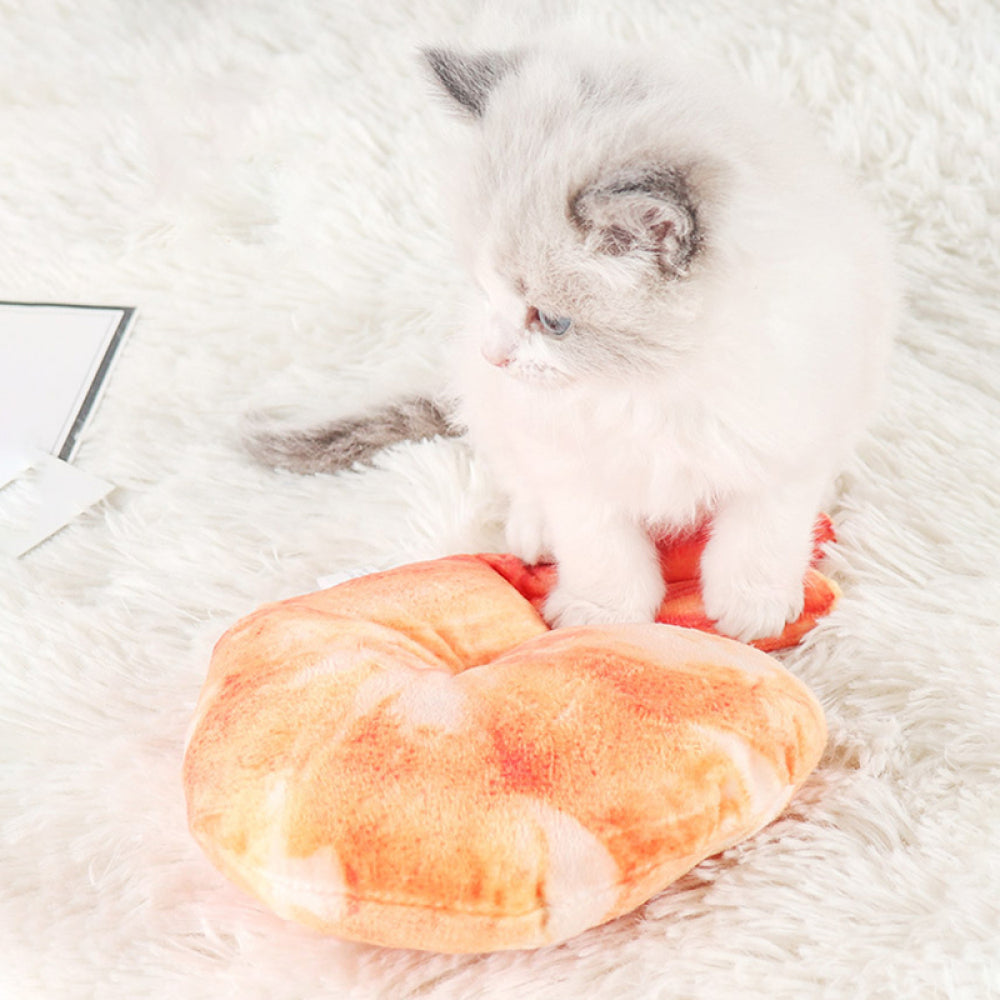 Shrimp-Shaped Squeaky Toy for Cat-Paw Print Pad