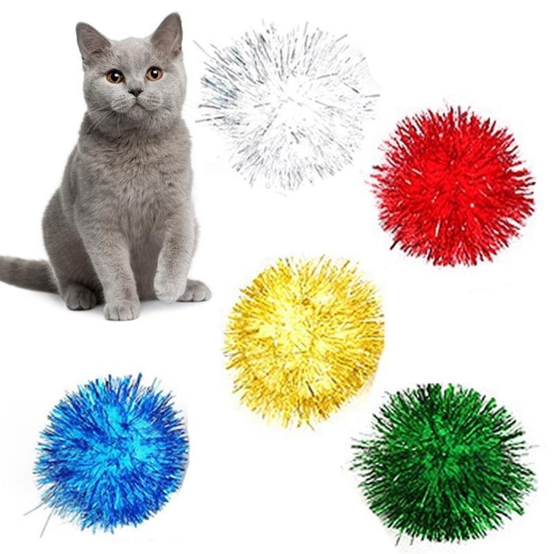 5 Piece Sparkly Ball Toy Set for Cat-Paw Print Pad