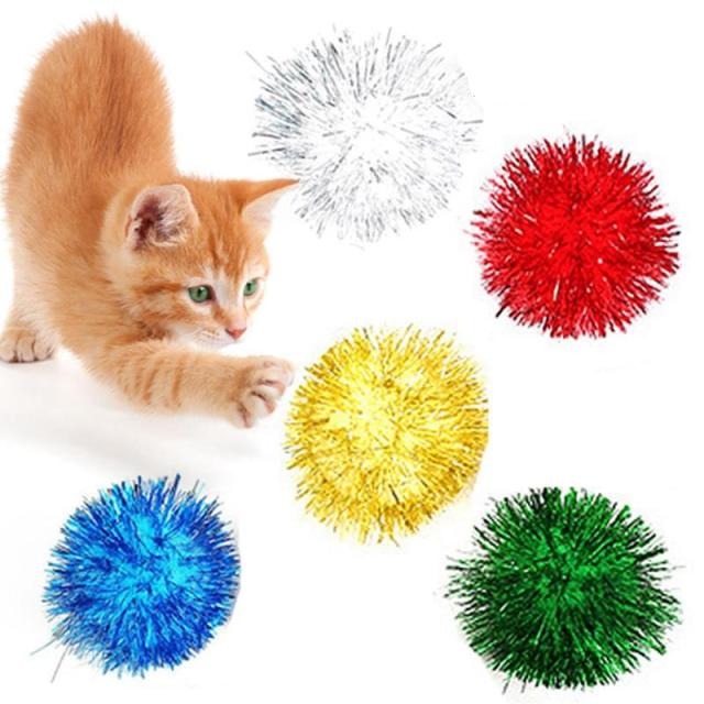 5 Piece Sparkly Ball Toy Set for Cat-Paw Print Pad