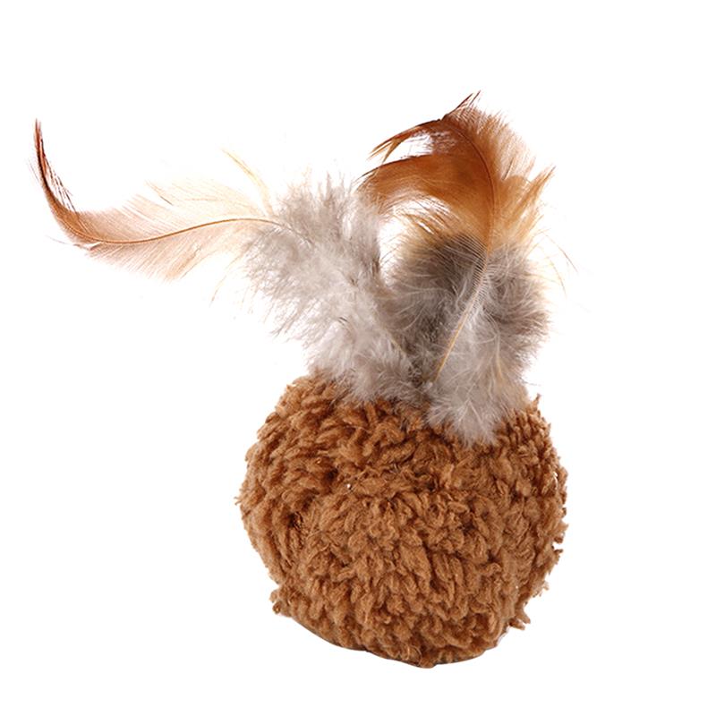 Faux Feather Plush Ball for Cat-Paw Print Pad