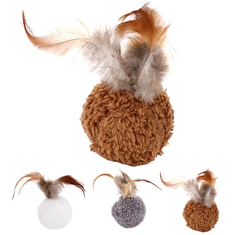 Faux Feather Plush Ball for Cat-Paw Print Pad