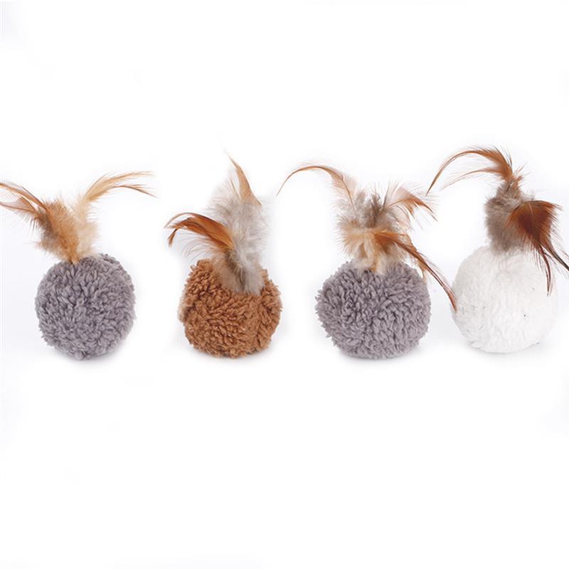 Faux Feather Plush Ball for Cat-Paw Print Pad