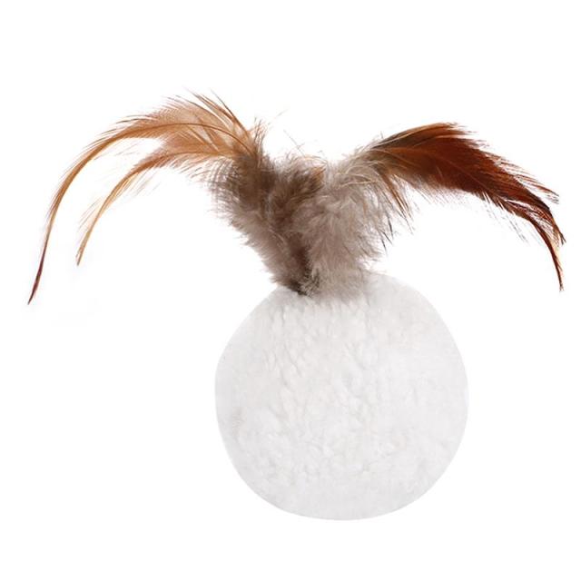 Faux Feather Plush Ball for Cat-Paw Print Pad