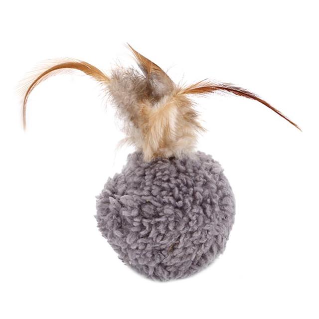Faux Feather Plush Ball for Cat-Paw Print Pad
