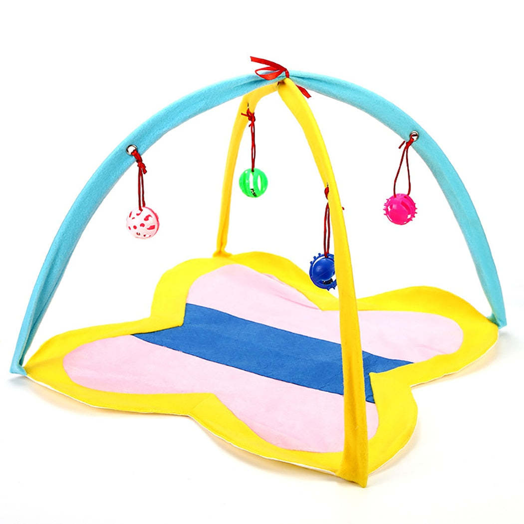 Portable Cat Tent With Hanging Toy-Paw Print Pad
