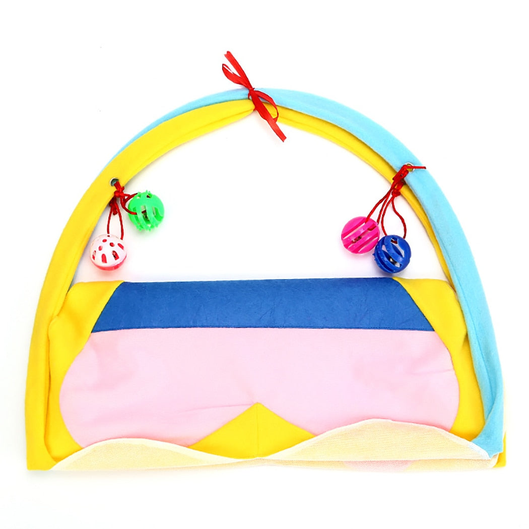 Portable Cat Tent With Hanging Toy-Paw Print Pad