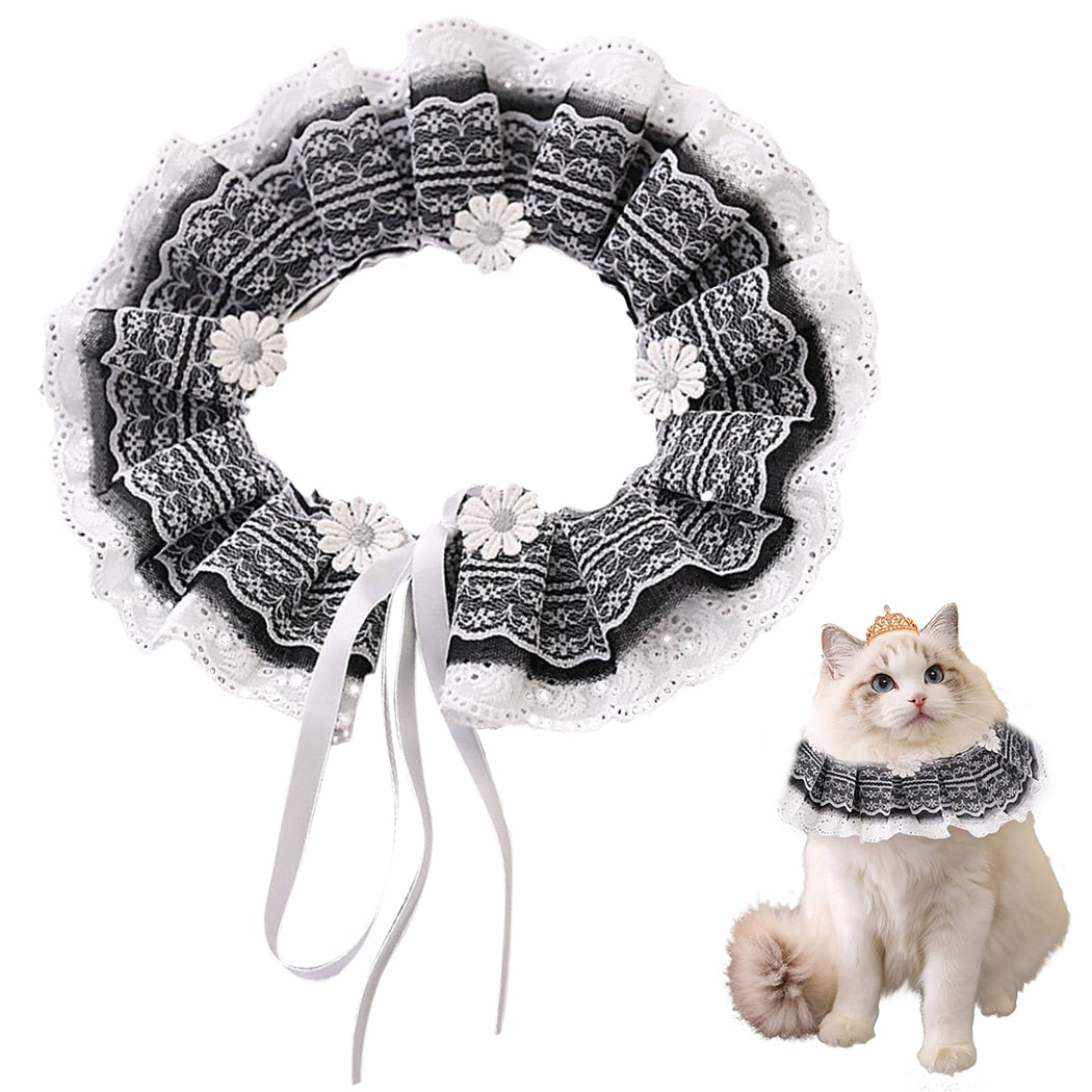 Lace Adjustable Collar For Cat-Paw Print Pad