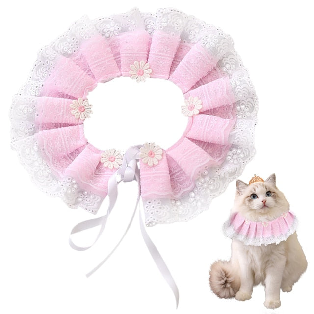 Lace Adjustable Collar For Cat-Paw Print Pad