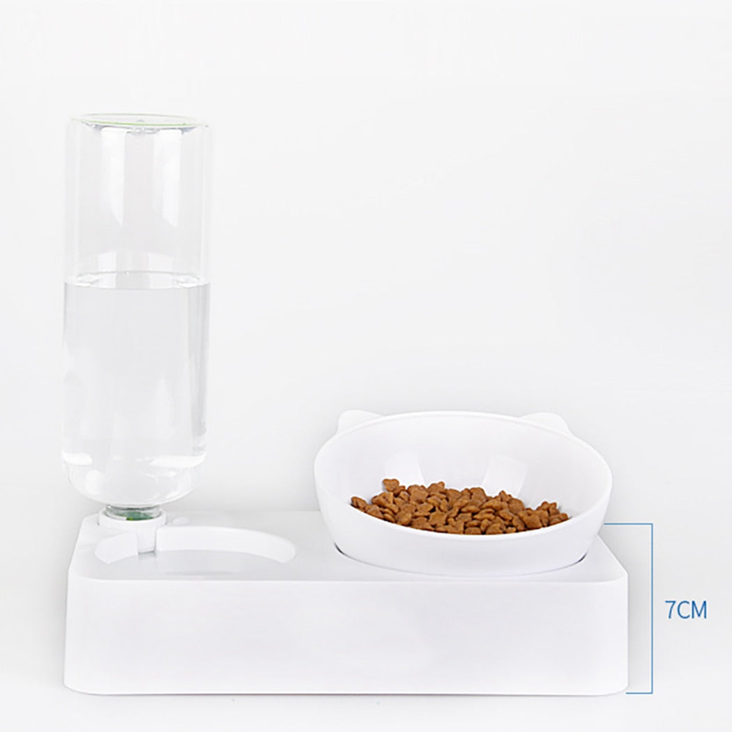 2 In 1 Adjustable Food Bowl With Water Bottle For Cat-Paw Print Pad