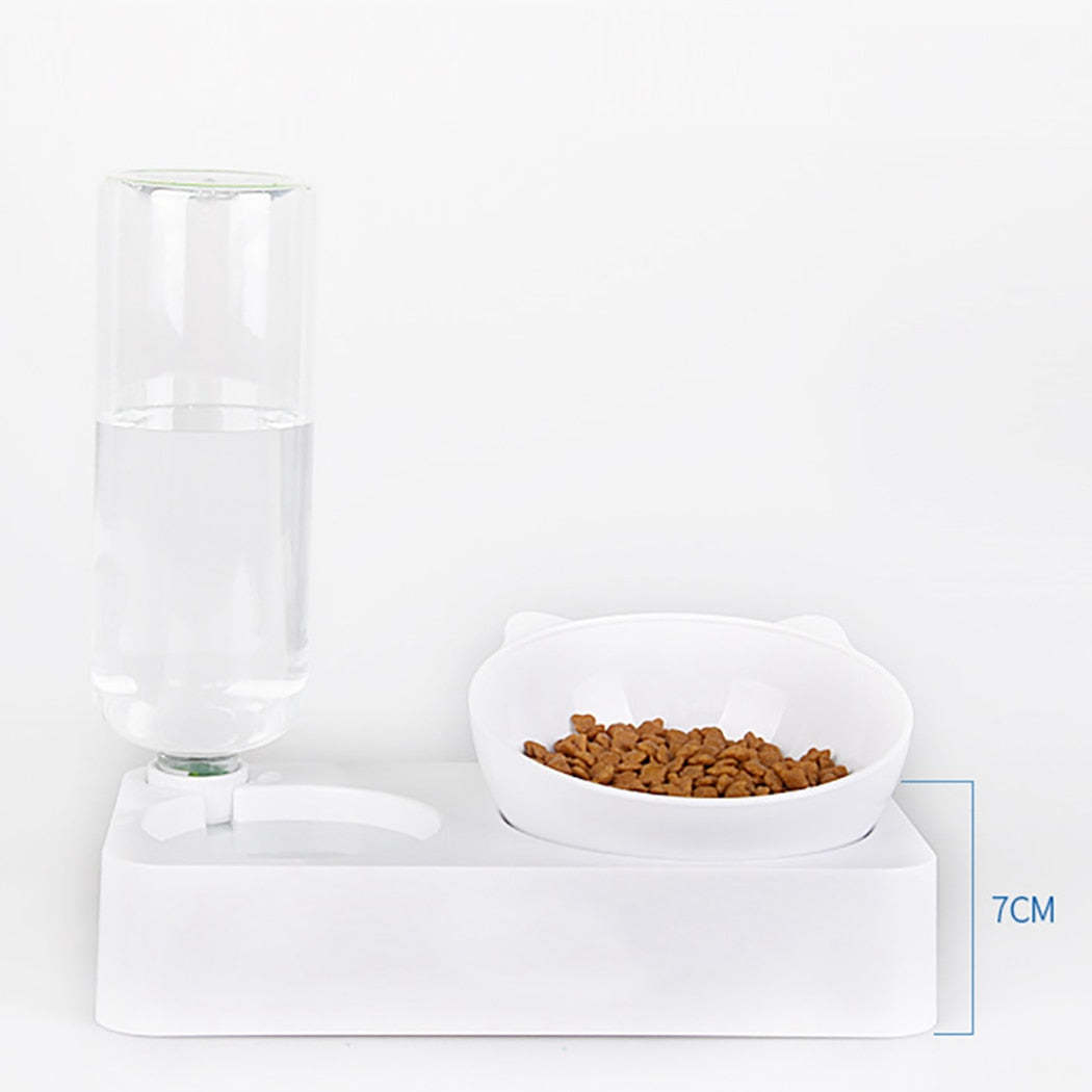 2 In 1 Adjustable Food Bowl With Water Bottle For Cat-Paw Print Pad