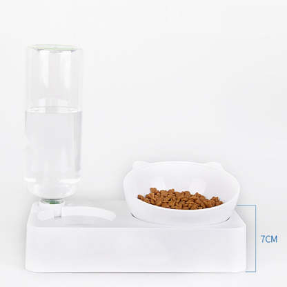 2 In 1 Adjustable Food Bowl With Water Bottle For Cat-Paw Print Pad
