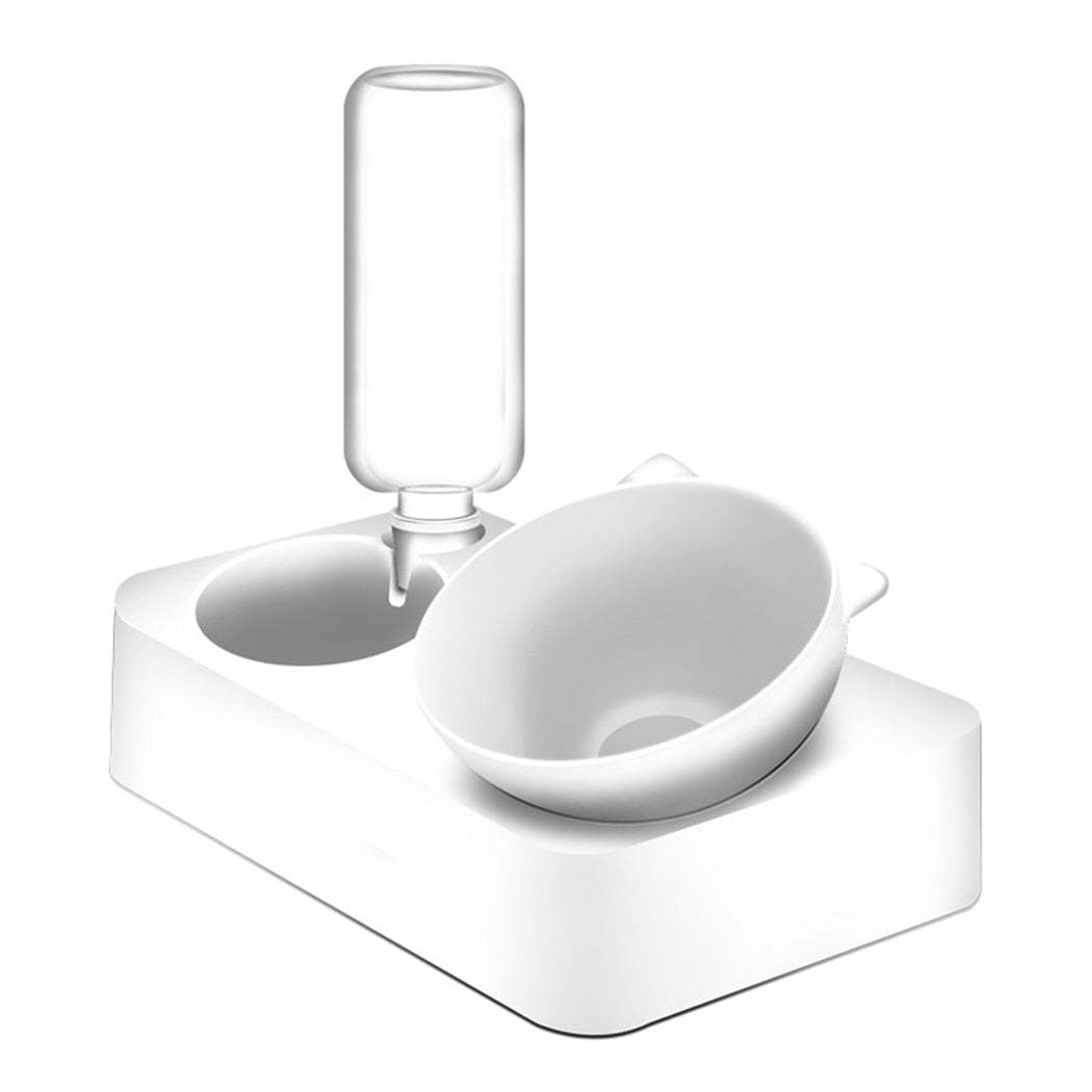2 In 1 Adjustable Food Bowl With Water Bottle For Cat-Paw Print Pad