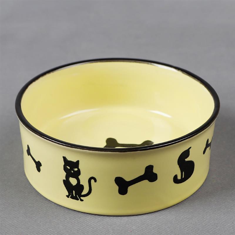 Ceramic Food Bowls With a Bamboo Frame-Paw Print Pad