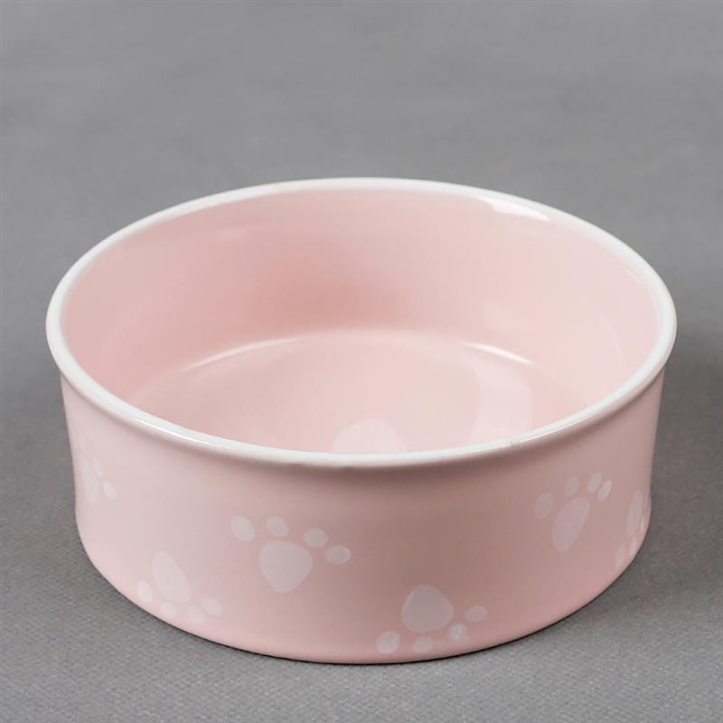 Ceramic Food Bowls With a Bamboo Frame-Paw Print Pad