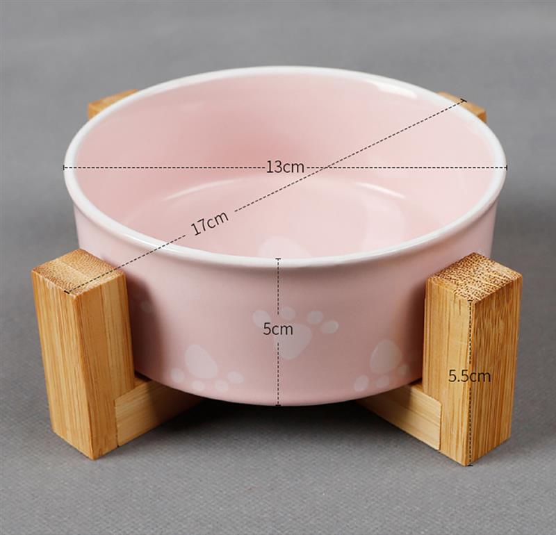 Ceramic Food Bowls With a Bamboo Frame-Paw Print Pad