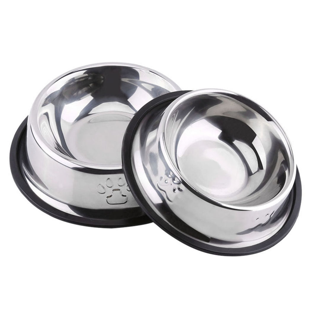 2Pcs Stainless Steel Dog Bowl-Paw Print Pad