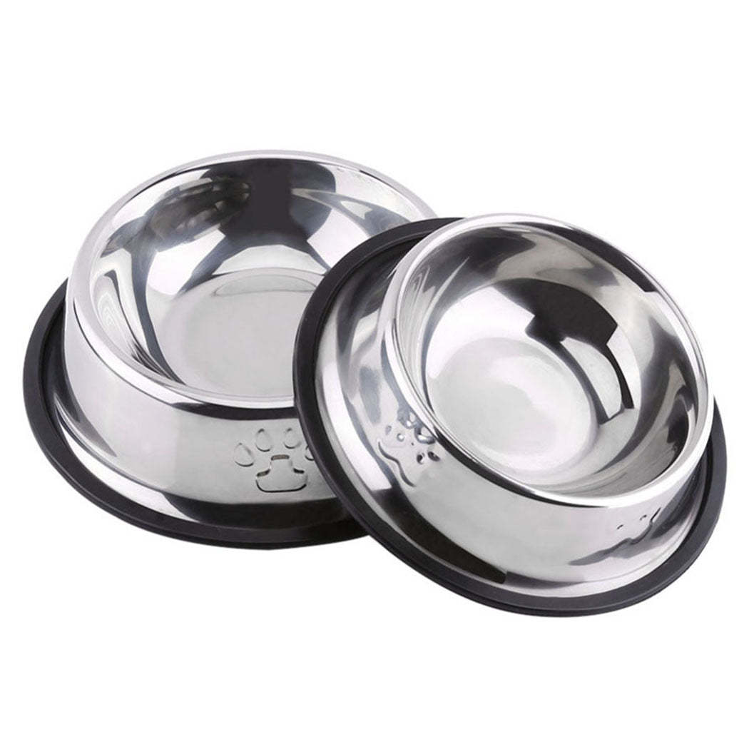 2Pcs Stainless Steel Dog Bowl-Paw Print Pad