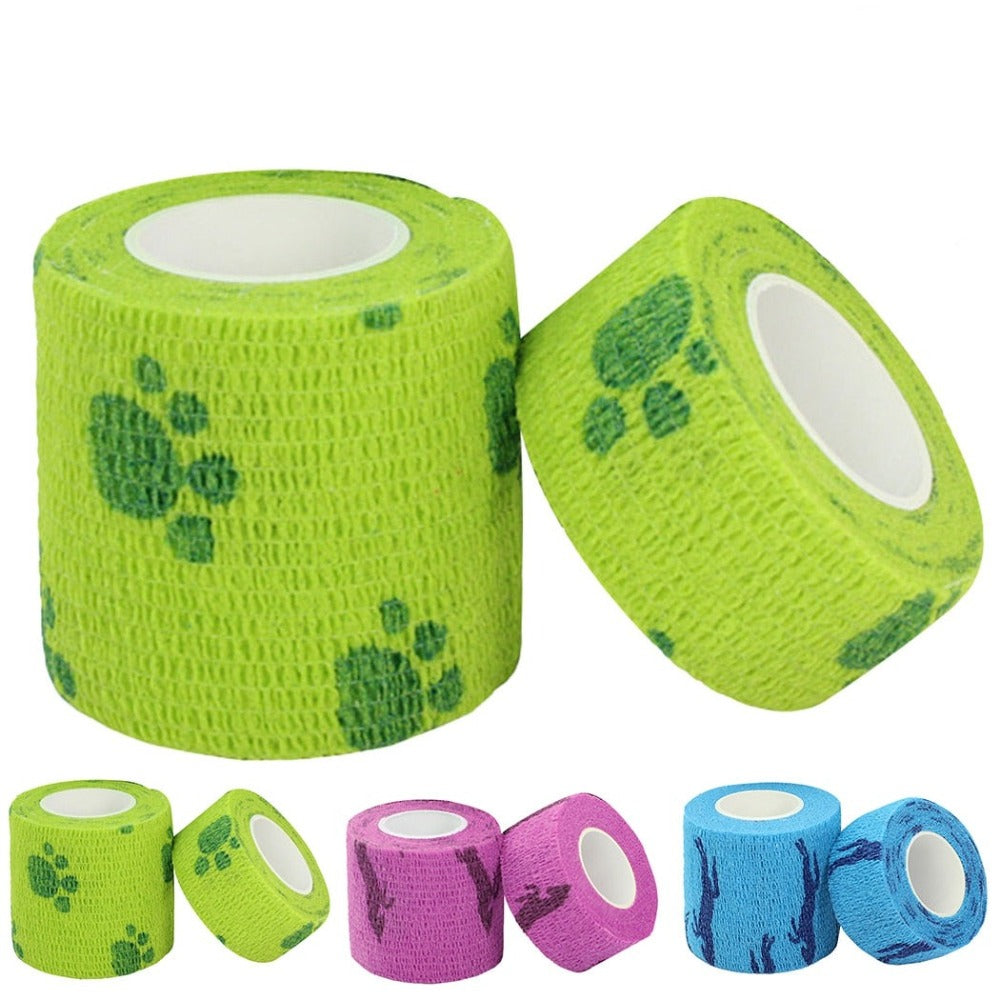 Pack Of 2 Printed Bandage Rolls For Dog-Paw Print Pad