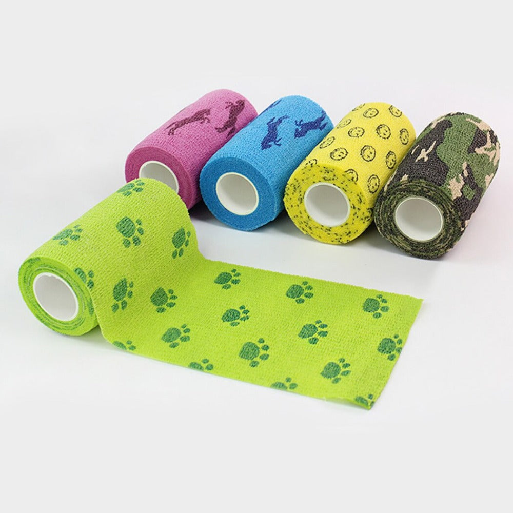Pack Of 2 Printed Bandage Rolls For Dog-Paw Print Pad