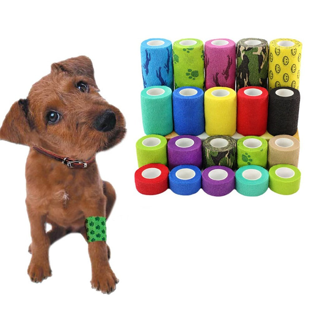 Pack Of 2 Printed Bandage Rolls For Dog-Paw Print Pad
