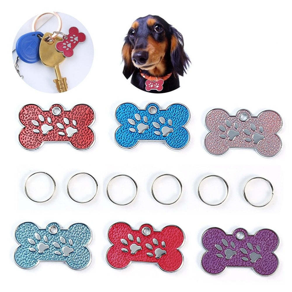 6 Piece Bone-Shaped ID Tag Set-Paw Print Pad