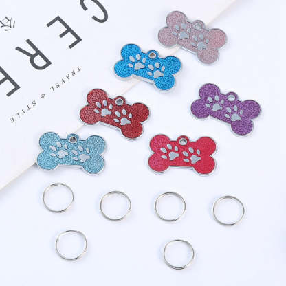 6 Piece Bone-Shaped ID Tag Set-Paw Print Pad