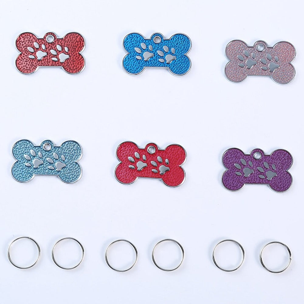 6 Piece Bone-Shaped ID Tag Set-Paw Print Pad