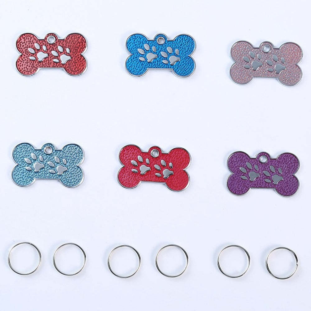 6 Piece Bone-Shaped ID Tag Set-Paw Print Pad