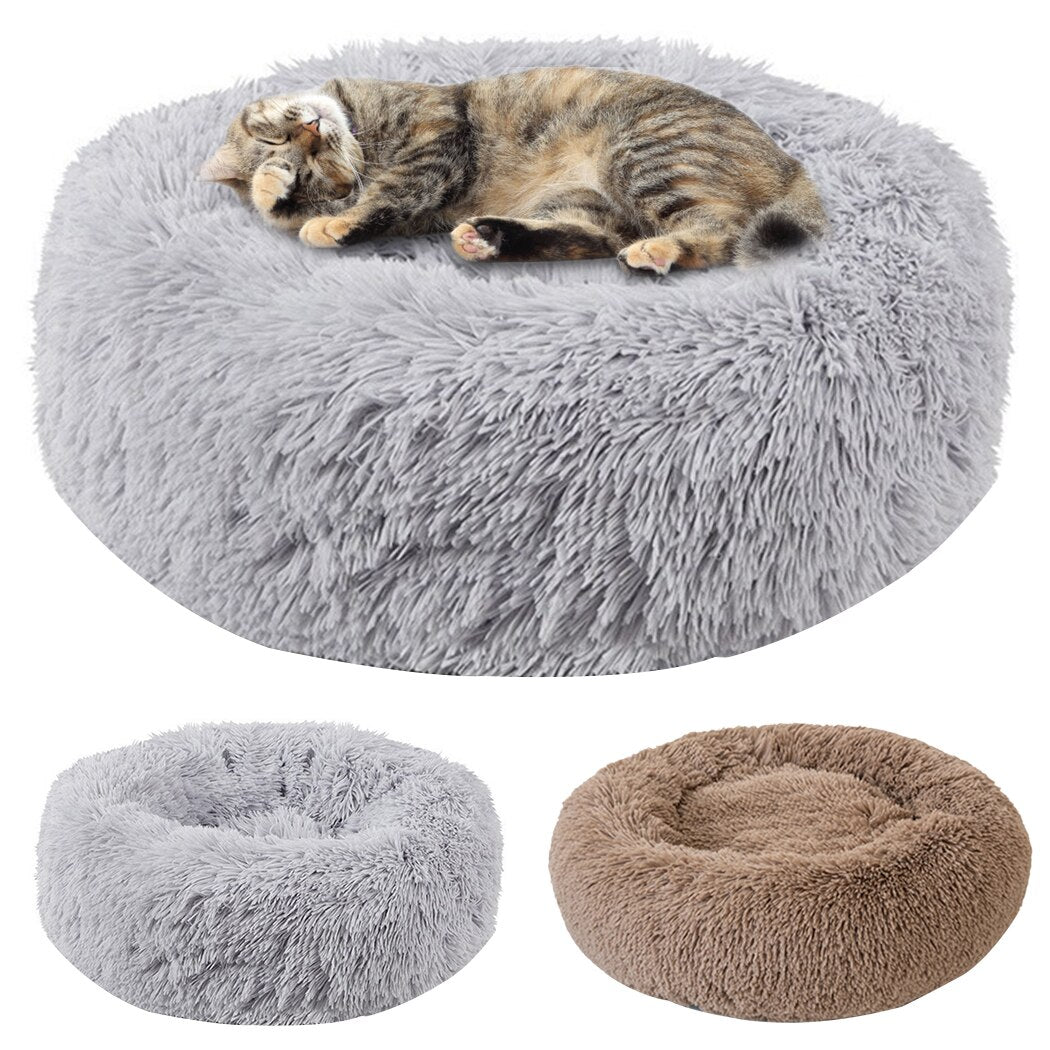 Round Fluffy Bed For Cats-Paw Print Pad