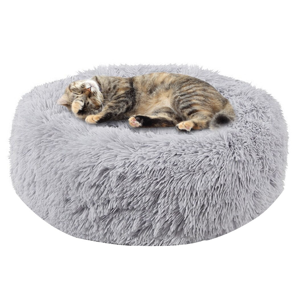 Round Fluffy Bed For Cats-Paw Print Pad