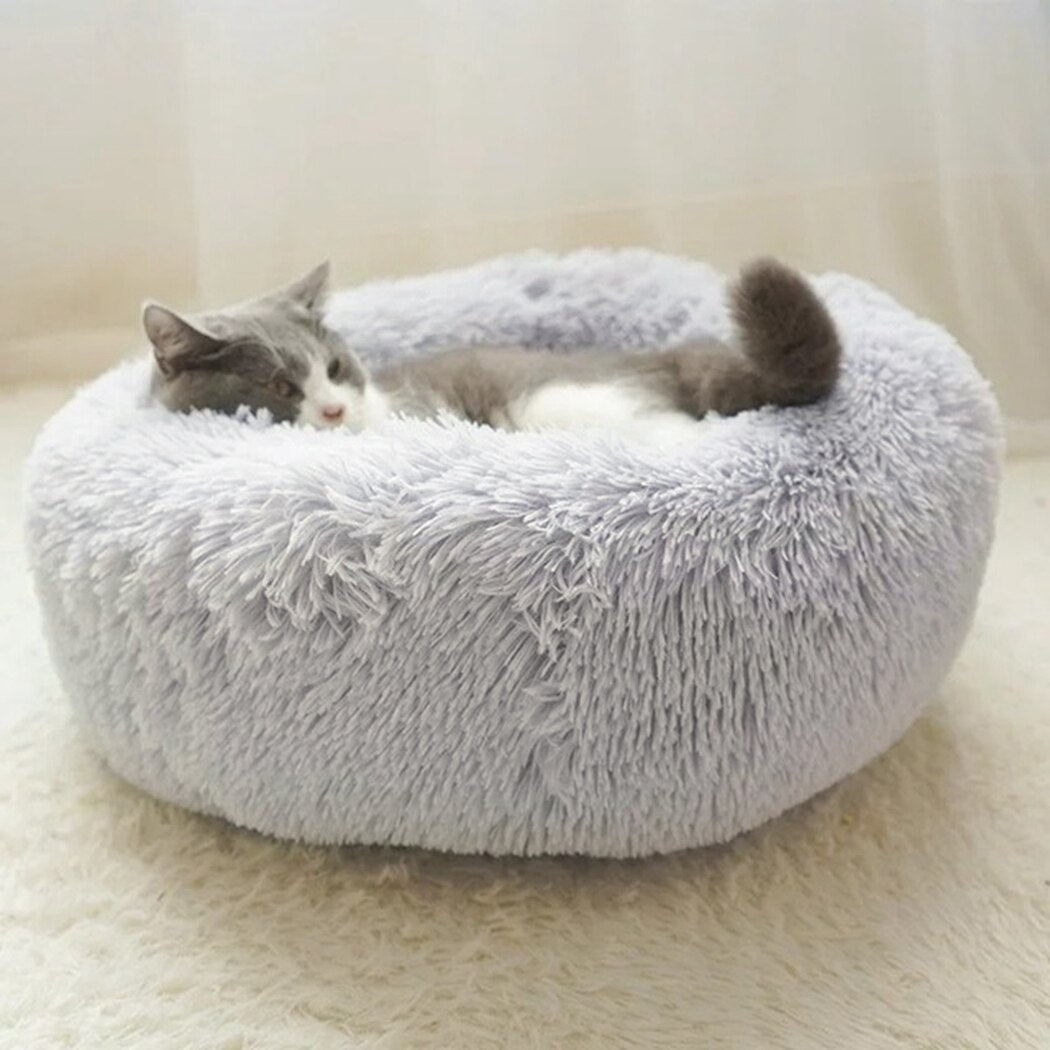 Round Fluffy Bed For Cats-Paw Print Pad