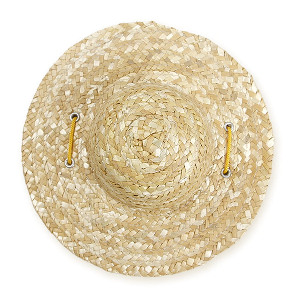 Adjustable Straw Hat For Dogs-Paw Print Pad