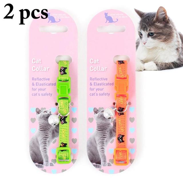 2pcs Adjustable Cat Collar With Bell For Cats-Paw Print Pad