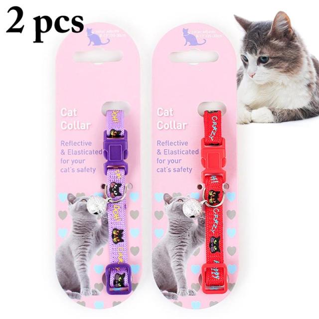 2pcs Adjustable Cat Collar With Bell For Cats-Paw Print Pad