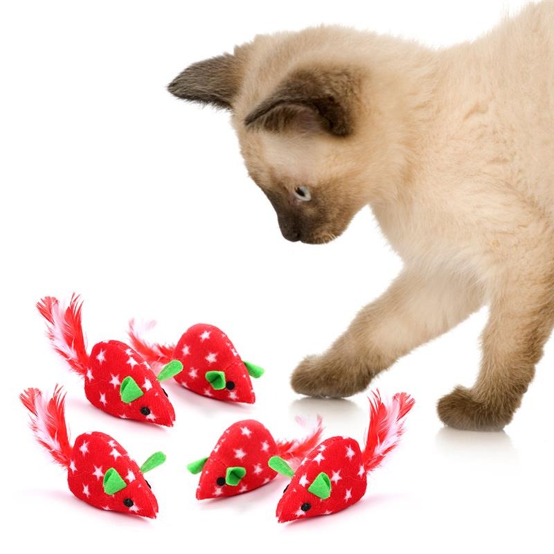 5Pcs Set Of Artificial Feather Mouse Toys For Cat-Paw Print Pad