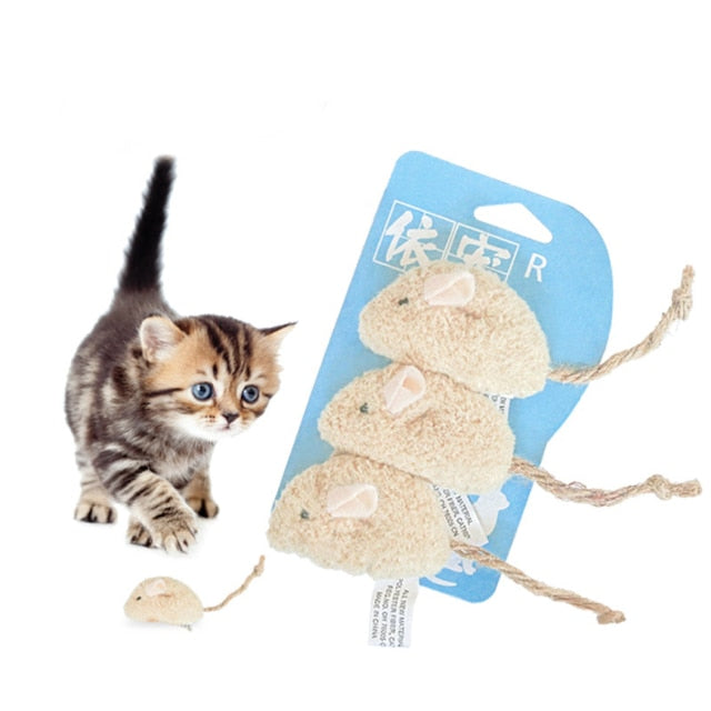 3Pcs Artificial Plush Mouse Catnip Toy For Cats-Paw Print Pad